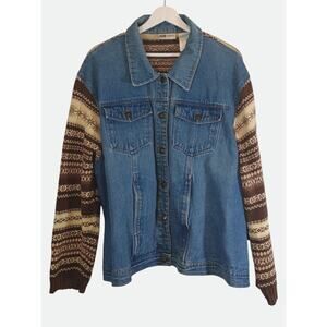 Faded Glory Women's 26/28W Denim Sweater Knit Retro Southwestern Aztec Jacket